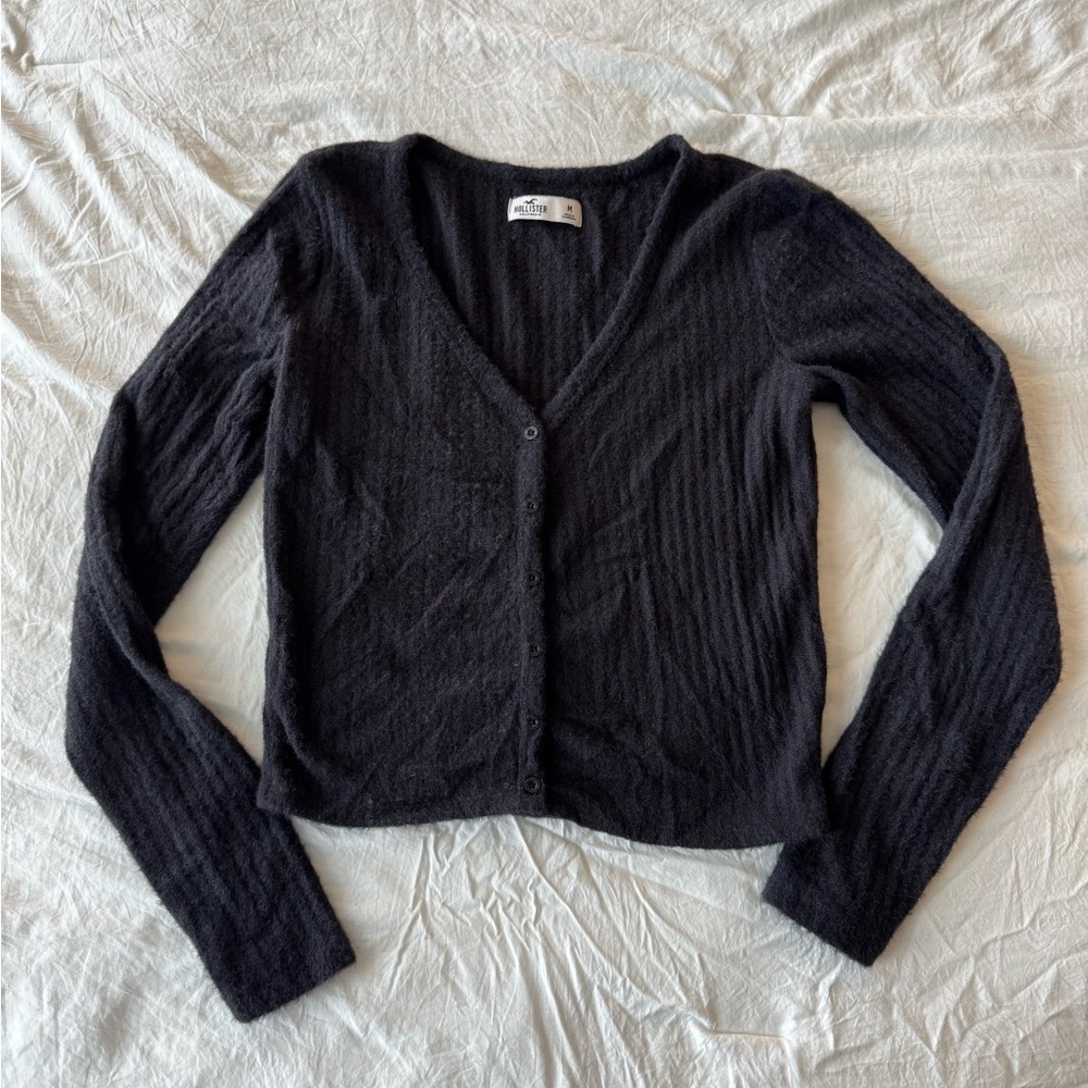 Hollister Charcoal Button-Up Cardigan